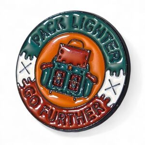 "Pack Lighter, Go Further" Enamel Pin - Retro Backpack Hiker Wanderlust NWOT